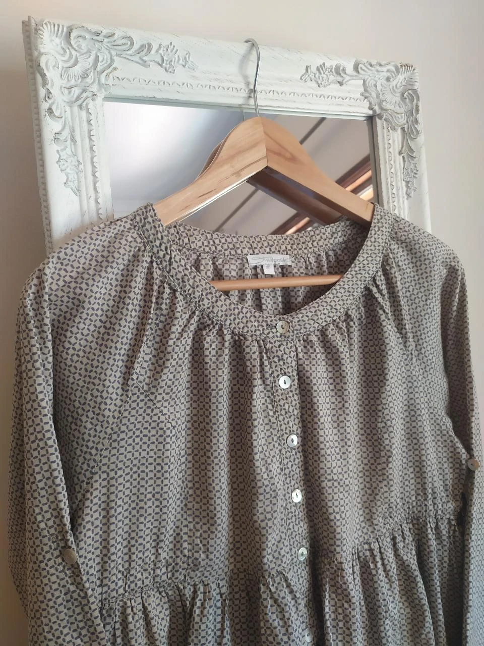 Straboski 100% Algodão Boho Geométrico Peplum Blusa M 38 Mangas Ajustáveis – photo 7